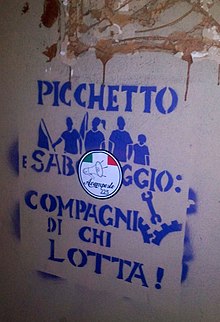 Unauthorized stencil urging sabotage and picketing Picchetto sabotaggio stencil in Turin.jpg