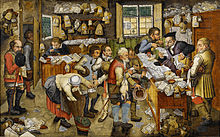 The Payment of the Tithes (The tax-collector), also known as Village Lawyer, by Pieter Brueghel the Younger Pieter Brueghel the Younger (or workshop) The Payment of the Tithes Bonhams.jpg