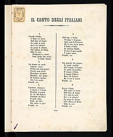 Il Canto degli Italiani, the national anthem of Italy. Edition of 1860. Sei strofe.JPG