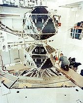 Two Vela 5A/B satellites in a clean room. The two satellites are separated after launch. Vela5b.jpg