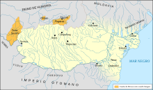 Map of Wallachia, Dobruja, and three fiefs in the Kingdom of Hungary