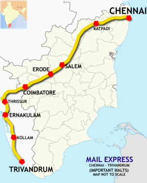 (Chennai–Trivandrum) Mail Express route map