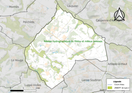 Carte de la ZNIEFF de type 2 sur la commune.