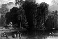 An engraved view of a Hindu temple and pond in Malabar.jpg