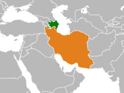 Карта с указанием местоположения Азербайджана и Ирана