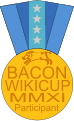 Bacon WikiCup 2011 - Participant Medal -- Due to your work in expanding bacon-related content during the Bacon WikiCup 2011, you have been awarded the Bacon WikiCup 2011 Particpant Medal. You received a final score of 310, earning yourself second place. Congratulations, and thank you for your great work! ~SuperHamster Talk Contribs 09:03, 3 April 2011 (UTC)