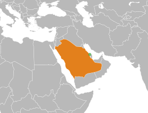 Mapa indicando localização do Bahrein e da Arábia Saudita.