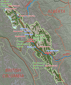 Mapa národního parku Banff