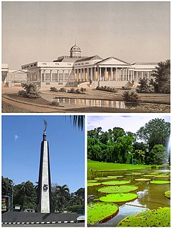 Saking baduur: Istana Bogor, saking kiwa sor: Tugu Kujang, Kebun Raya Bogor
