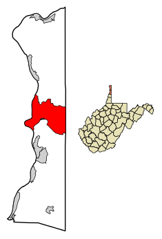 Расположение Weirton в округах Хэнкок и Брук, Западная Вирджиния.