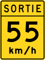 Exit recommended speed sign in Quebec; Anglophone signs read EXIT or RAMP