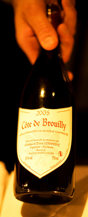 Bottle of Cote de Brouilly Beaujolais wine. Ph...