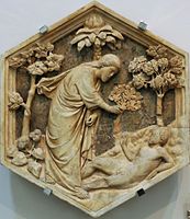 Η δημιουργία του Αδάμ, 1334–1336, Φλωρεντία, Campanile di Giotto, δυτική πλευρά
