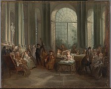 Concert dans le salon ovale du château de Pierre Crozat à Montmorency. Musée d'Art de Dallas, inv. 29.2004.3, par Nicolas Lancret, vers 1720.