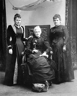 Emily S. Richards (co-founder of Utah Woman Suffrage Association), Phebe Y. Beattie (executive committee chair of UWSA), and Sarah Granger Kimball (second president of UWSA). Emily Richards Phebe Beattie and Sarah Kimball.jpg