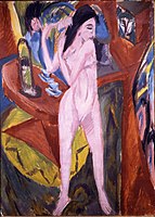 Ernst Ludwig Kirchner: Nue, se coiffant (en allemand : Sich kämmender Akt, 1913).