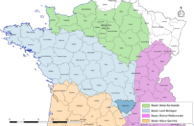 Localisation du département de la Haute-Loire sur la carte des bassins hydrographiques français.
