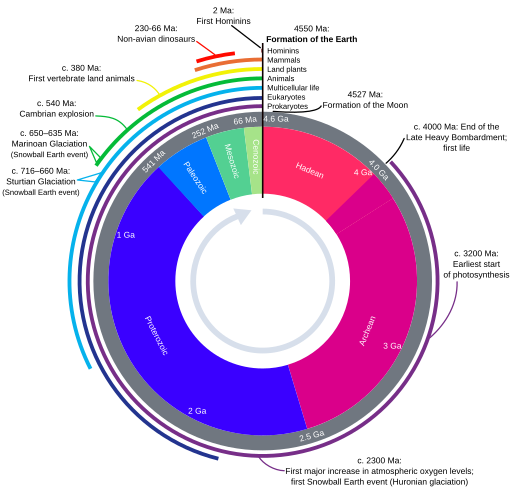 A Geologic clock showing the scale of various periods of geologic history.