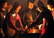 تاس-بازیکنان, حدود ۱۶۵۱ احتمالاً آخرین کار ژرژ د لا تور. موزه تالار پرستون، استاکتون-آن-تیز، انگلستان.