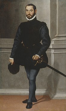 Giovanni Battista Moroni - Bearded Man in Black, 1576. Renaissance men wore hose or tights to emphasize their lower body. Giovanni Battista Moroni - Bearded Man in Black, 1576.jpg