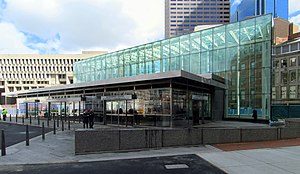 Government Center station on reopening day, March 2016.jpg