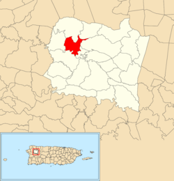 Location of Guatemala within the municipality of San Sebastián shown in red