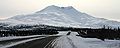 Gunsight Mountain and the Glenn Highway near mile 129 (km 208)