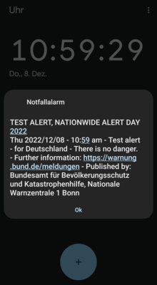 Test says: "Test alert, nation wide alert day [...] - There is no danger[...]"