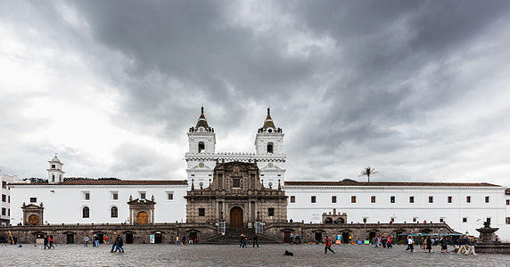 Complete facade of the Iglesia y Convento de San Francisco, Quito, built between 1550 and 1680