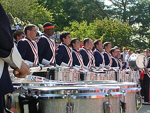 The Marching Illini Drumline at the postgame C...