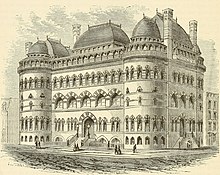 The Hospital for the Relief of the Ruptured and Crippled built in 1870, shown that year Institution for the Relief of the Ruptured and Crippled, New York City, Valentine's Manual (cropped).jpg