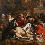 El Lavamiento y Unción del Cuerpo de Cristo por Jacob Jordaens . C. 1620