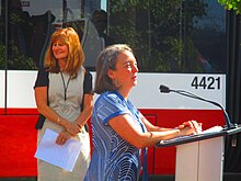 Liberal MP Julie Dabrusin speaks at a ceremony at the Distillery Loop, 2016 06 18 (1) (27751926045).jpg