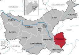 Läget för staden Medebach i Hochsauerlandkreis