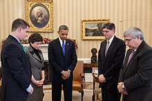 Minute of silence at the White House following the Sandy Hook school shooting in 2012. Minute of silence at White House for Sandy Hook school shooting.jpg