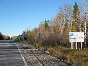 Willkommenschild an der Route de la Baie James (bis 2002: Route 109)