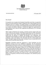 Briefe des britischen Premierministers Johnson vom 19. Oktober 2019 an den Europäischen Rat. Der erste Brief – ohne Briefkopf von Downing Street No. 10 und ohne Unterschrift – beantragt den Aufschub des EU-Austritts zum 31. Januar 2020 gemäß Art. 50 EUV. Der zweite Brief – mit Briefkopf und Unterschrift – bittet um Ablehnung des Antrags.