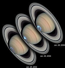 Hubble's STIS UV and ACS visible light combined to reveal Saturn's southern aurora Saturn.Aurora.HST.UV-Vis.jpg