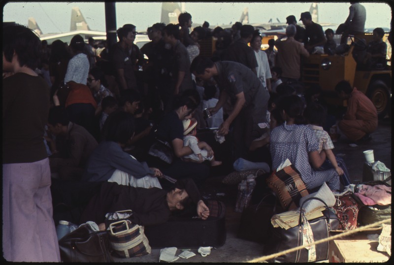 The air evacuation of siege-stricken Vietnamese from Saigon to the U.S. was conducted after the Babylift operation.... - NARA - 542335