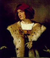 Tiziano, Retrato de caballero con sombrero rojo