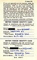 War issue Royal Navy identity card