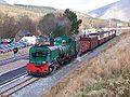 Garratt No.138 arrives in the Down Platform at the newly extended Rhyd Ddu station on 16 April 2006, during the period when the Up Platform was not available for use by carriages