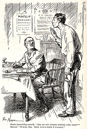 A doctor examines a military recruit suffering from a speech Wellcome V0011501.jpg