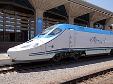 The Afrosiyob high-speed train Afrosiyob Express Train in Station - Samarkand - Uzbekistan (7502824436) (3).jpg