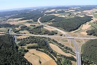 Das Autobahnkreuz Oberpfälzer Wald von oben