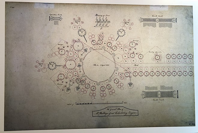 Plan diagram of the Analytical Engine from 1840 Babbage Analytical Engine Plan 1840 CHM.agr.jpg