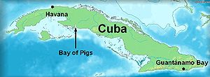 Sikojenlahden (engl. Bay of Pigs) sijainti Kuubassa