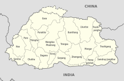 A map of Bhutan showing its 20 dzongkhags.