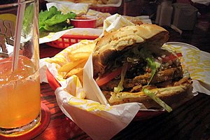 English: Bleu Ribbon Veggie Burger at Red Robi...