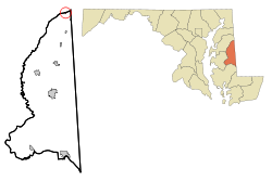 坦普爾維爾在加羅林縣及馬里蘭州的位置（以紅色標示）